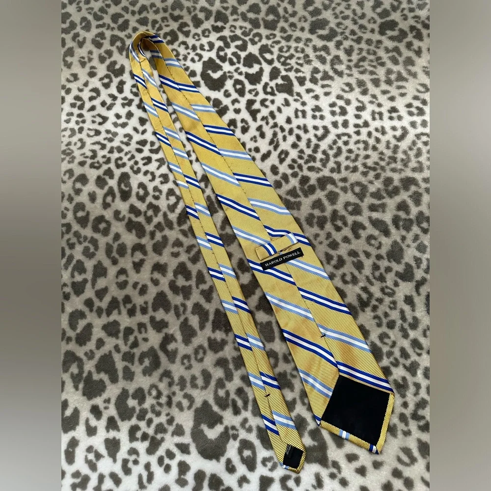 Harold Powell Silk Necktie in Yellow/Orange Blue Stripe